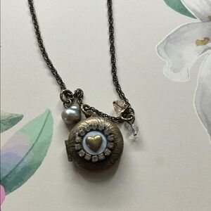 Vintage Heart Locket Necklace with Pearl and Crystal Liz Palacios